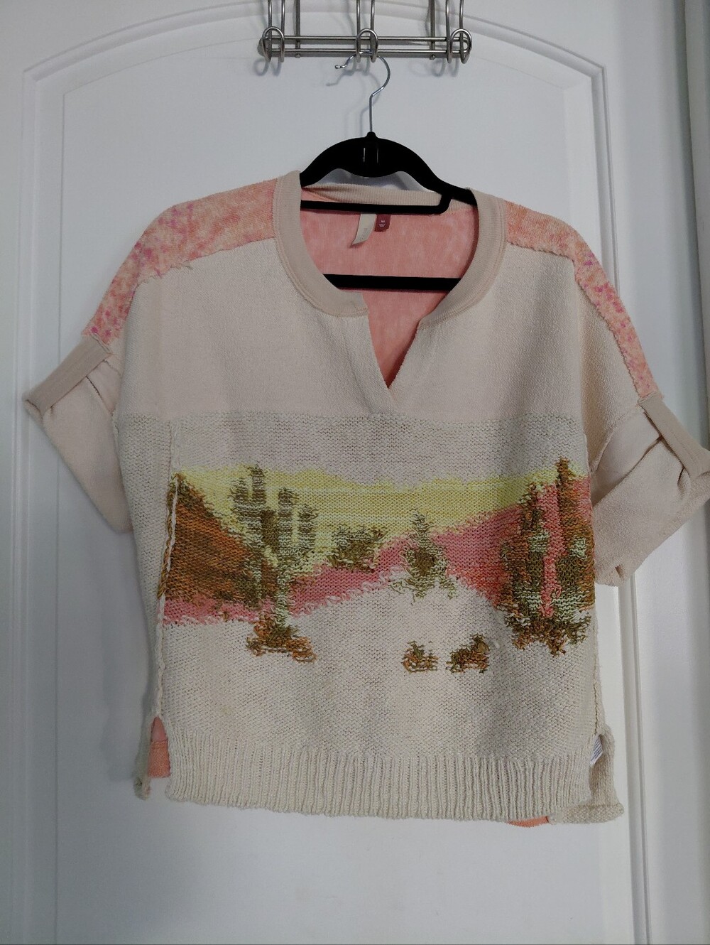 PILCRO Anthropologie Desert Intarsia Knitted Tee Cactus Print Sweater Z540-8 XS - Picture 3 of 11